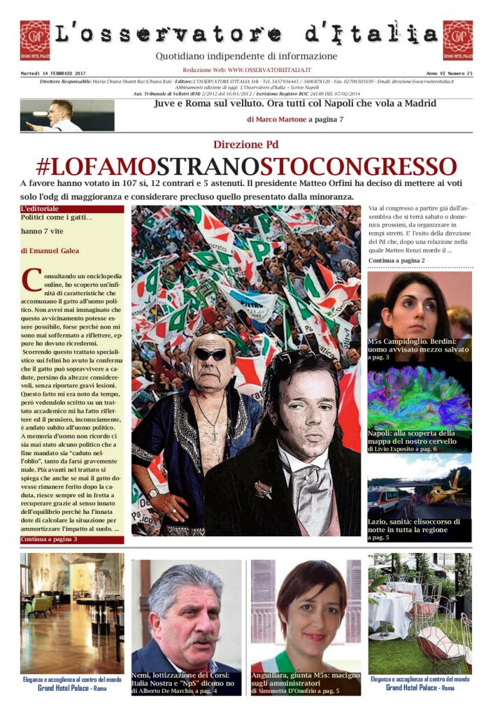 L'osservatore d'Italia edizione del 14 Febbraio 2017